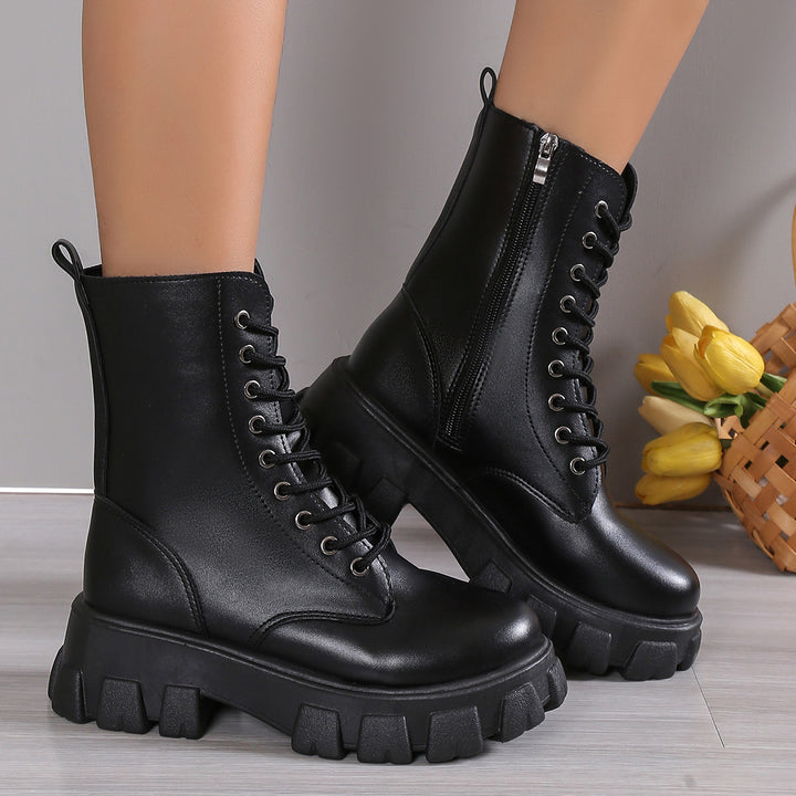 Chunky platform mid calf combat boots