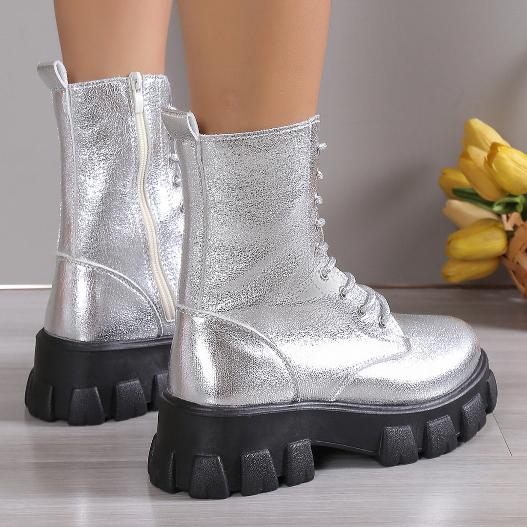 Chunky platform mid calf combat boots