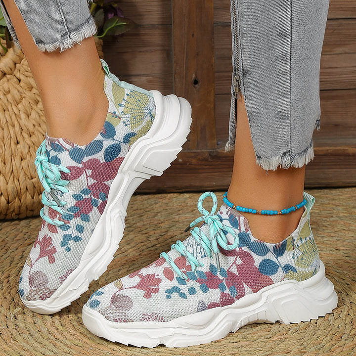 Casual walking wedge sneakers multicolor flower platform sneakers