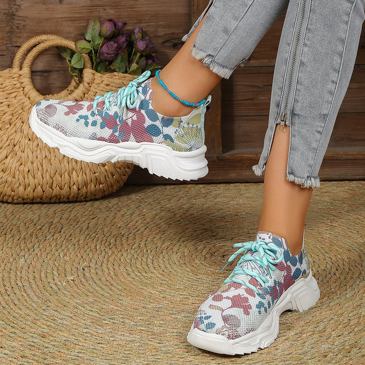 Casual walking wedge sneakers multicolor flower platform sneakers