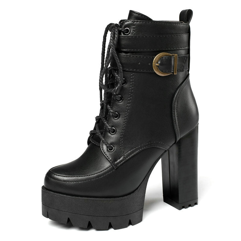 Chunky heels platform combat boots