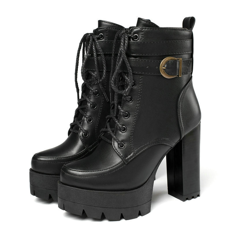 Chunky heels platform combat boots