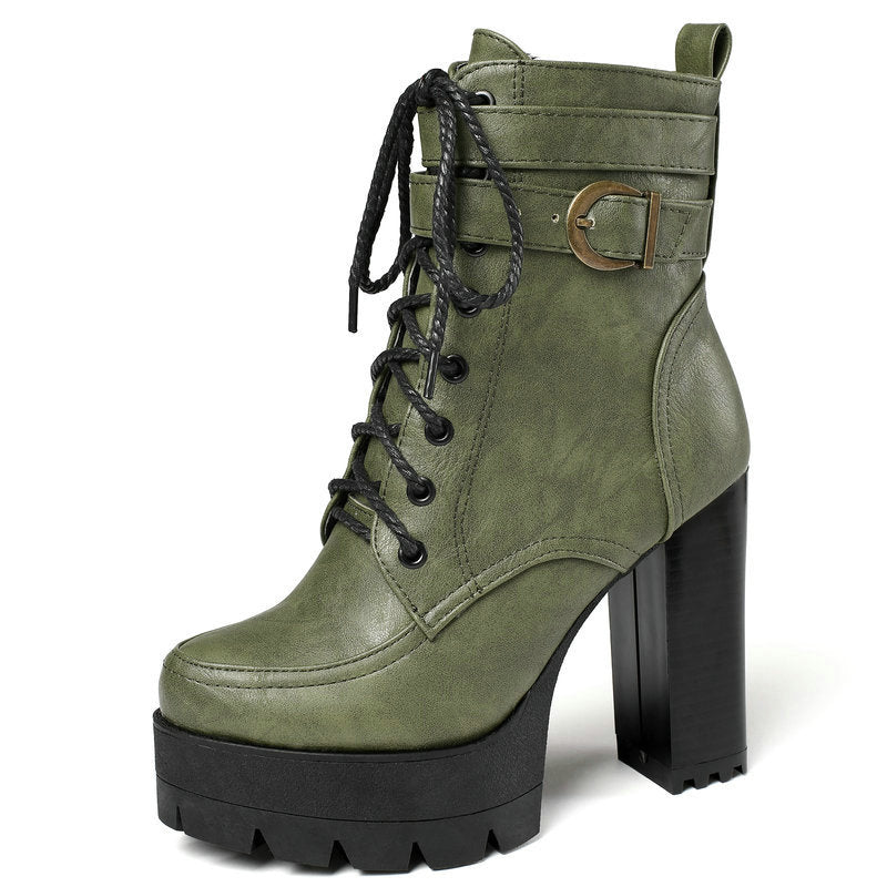 Chunky heels platform combat boots