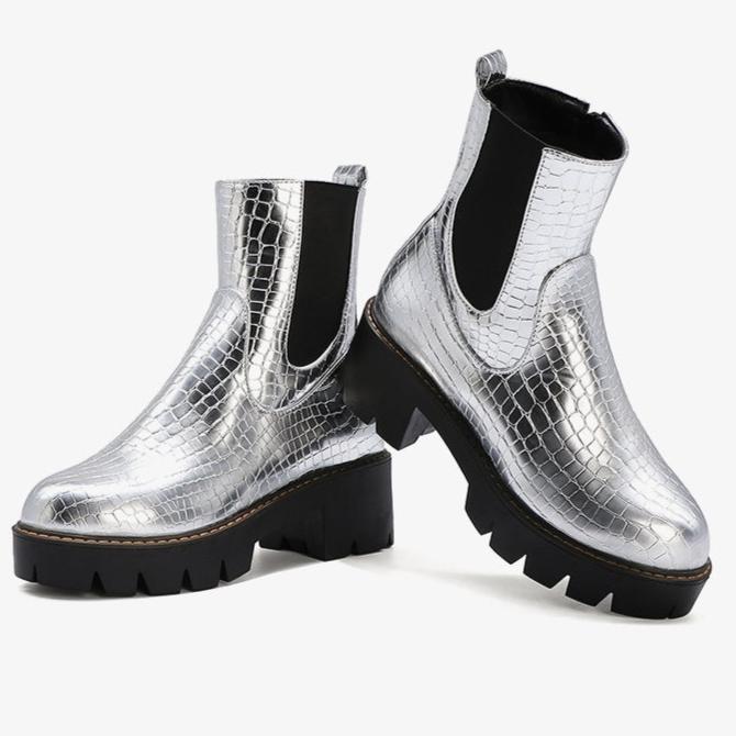 Stone patterned chunky platform chelsea boots