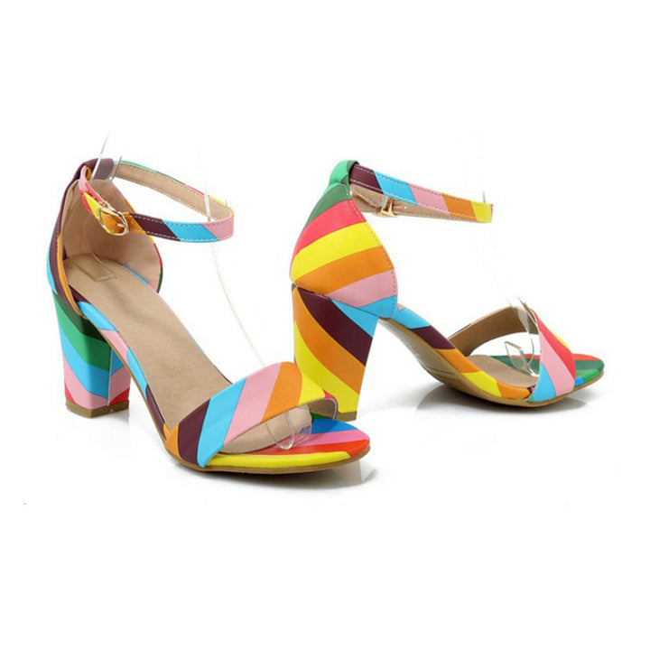 multicolor Chunky heels open toe sandals with ankle strap