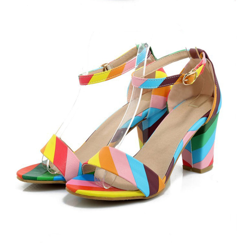 multicolor Chunky heels open toe sandals with ankle strap