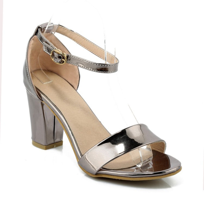 Chunky heels open toe sandals with ankle strap