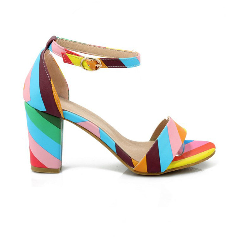 multicolor Chunky heels open toe sandals with ankle strap