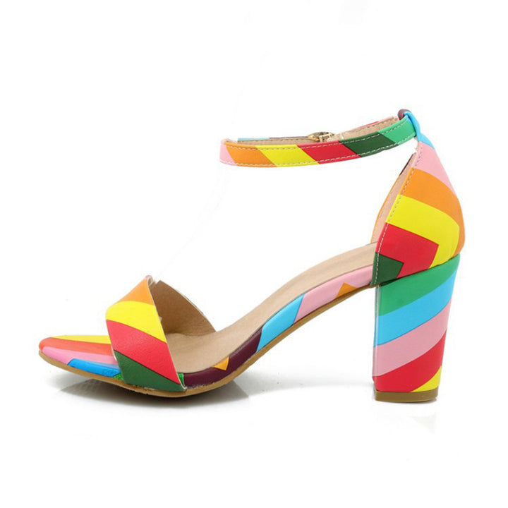 multicolor Chunky heels open toe sandals with ankle strap