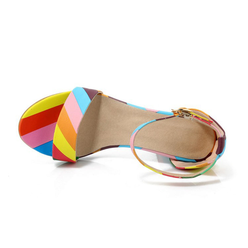 multicolor Chunky heels open toe sandals with ankle strap