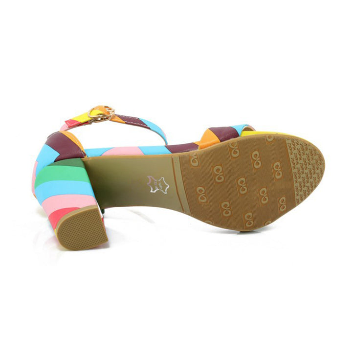 multicolor Chunky heels open toe sandals with ankle strap