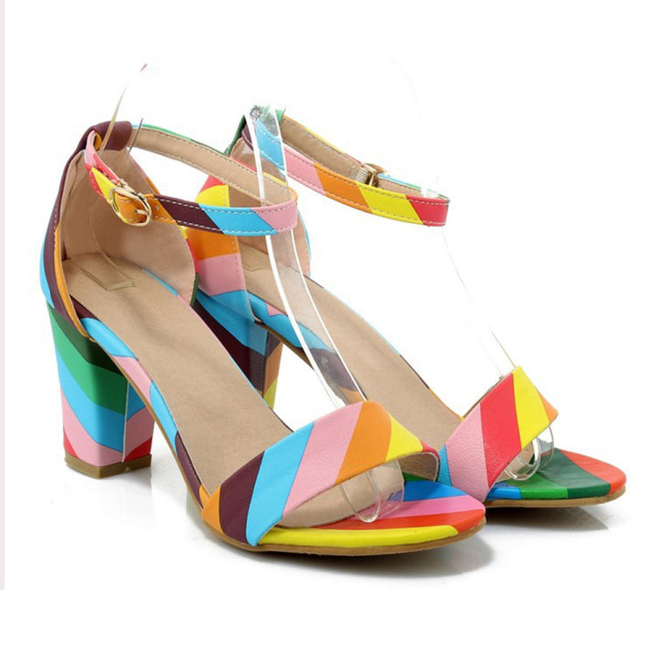 multicolor Chunky heels open toe sandals with ankle strap