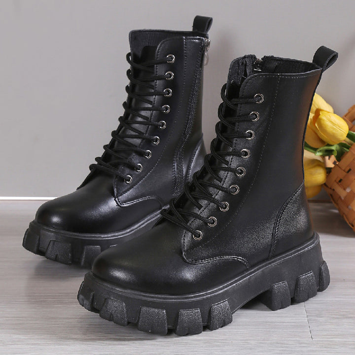 Chunky platform mid calf combat boots