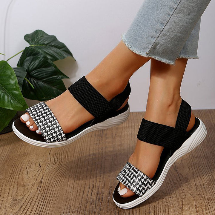 Comfortable flat sandals peep toe slingback elastic strap slip on sandals