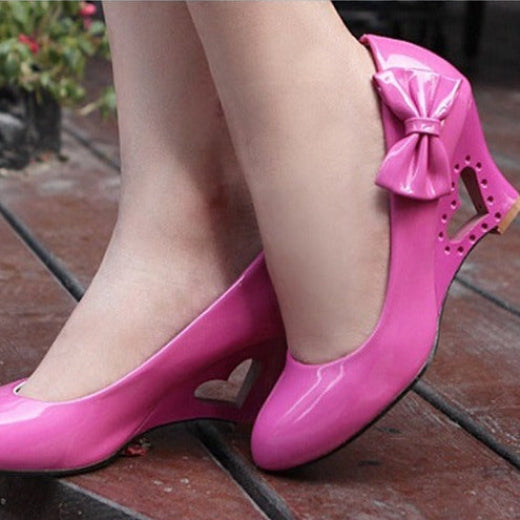Cute sweet bowknot wedge heels pumps for party