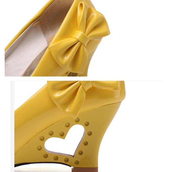 yellow Cute sweet bowknot wedge heels pumps for party