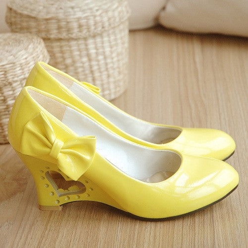 yellow Cute sweet bowknot wedge heels pumps for party