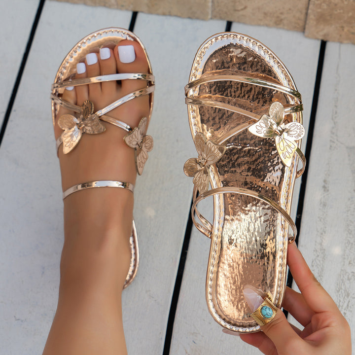 Cute butterfly décor strappy flat beach sandals