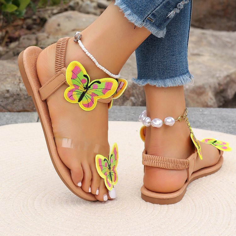Cute butterfly decor toe ring sandals