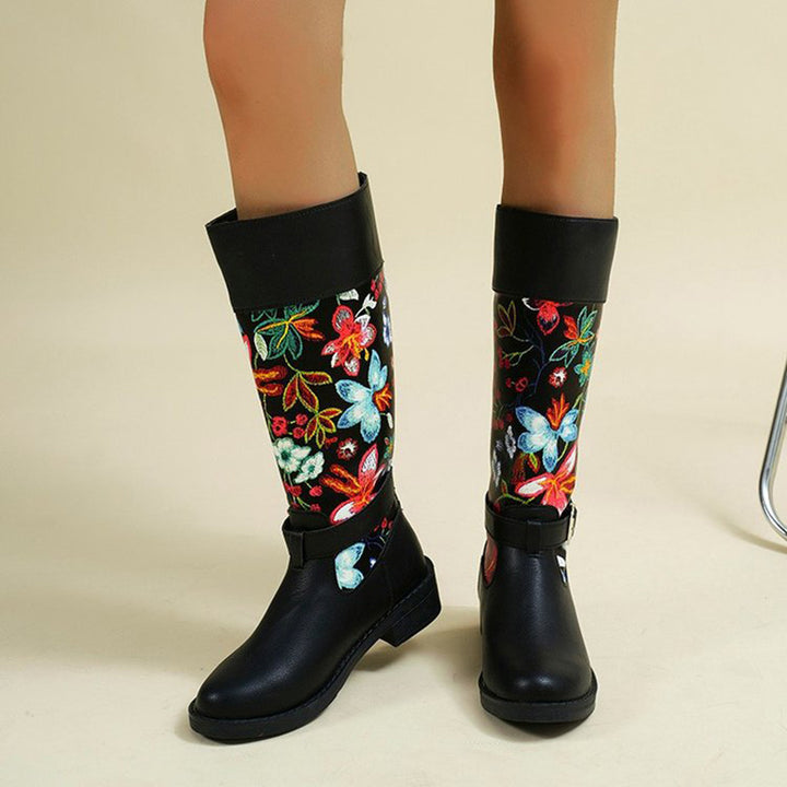 Cute dress knee high boots flower embroidered boots
