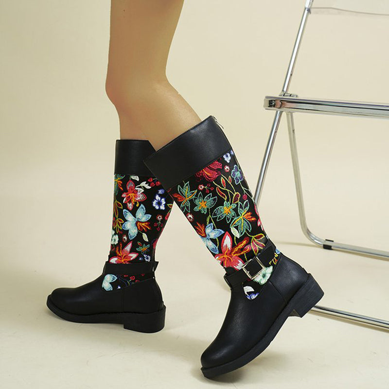 Cute dress knee high boots flower embroidered boots
