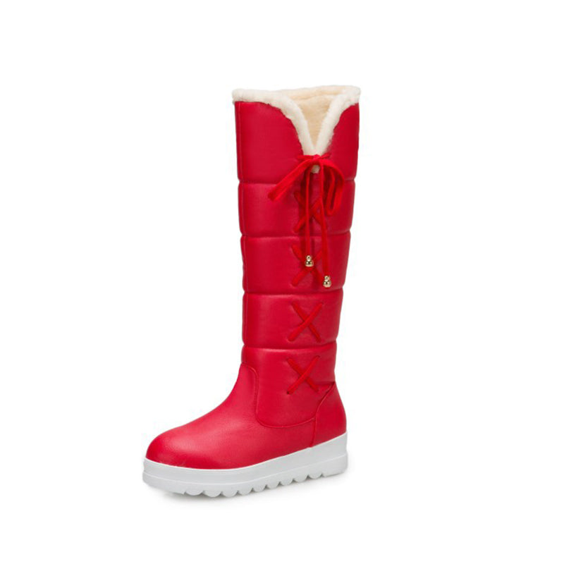 red Cute side tie-up long warm boots for winter