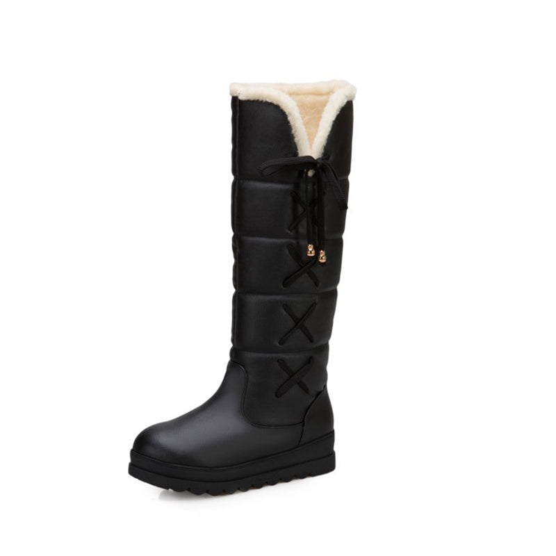 black Cute side tie-up long warm boots for winter