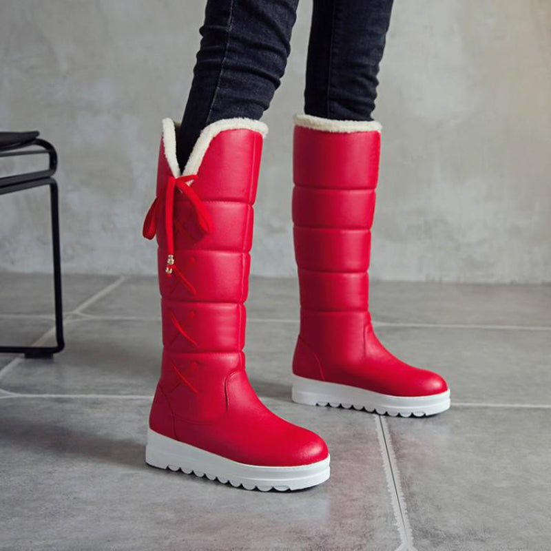 Cute side tie-up long warm boots for winter
