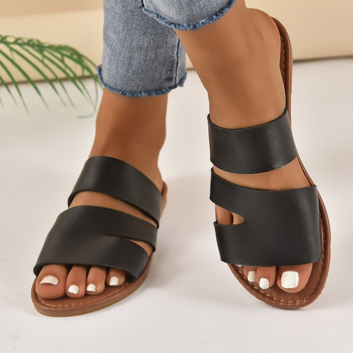 Cut out flat sandals beach light peep toe slide sandals