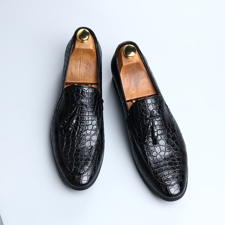 Embossed tassel loafers casual mens slip on loafers