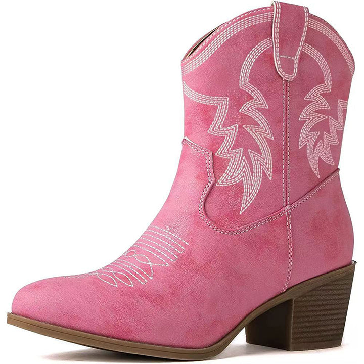 Embroidery block heels cowboy boots