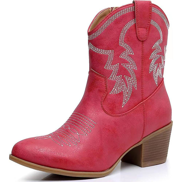 Embroidery block heels cowboy boots