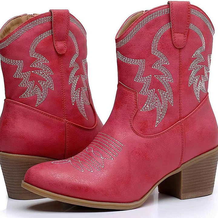 Embroidery block heels cowboy boots