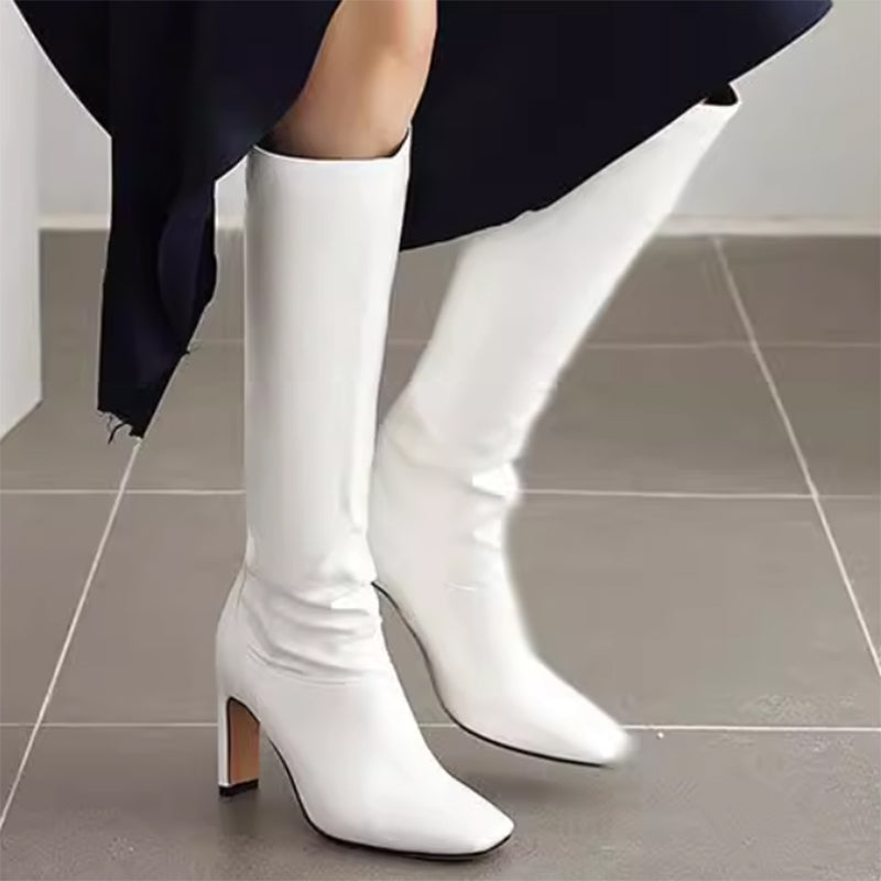 Fashion knee high dress boots with square toe