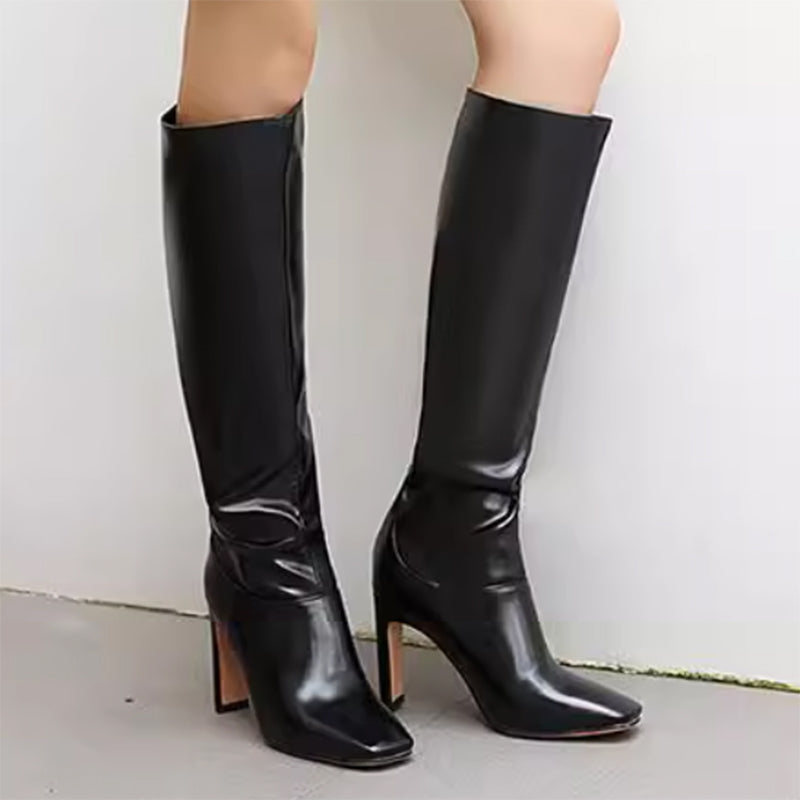 Fashion knee high dress boots with square toe