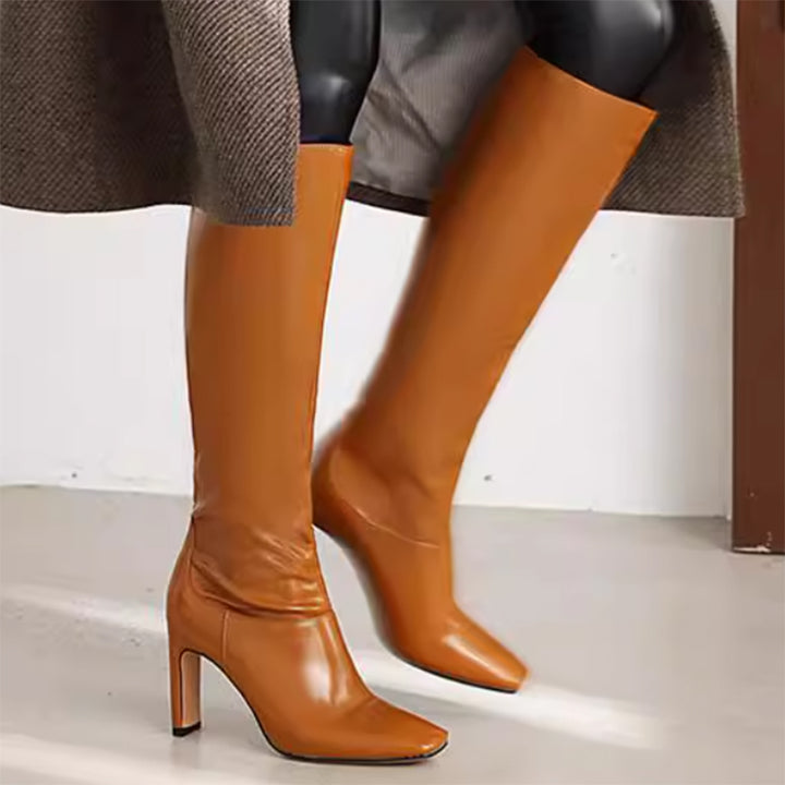 Fashion knee high dress boots with square toe