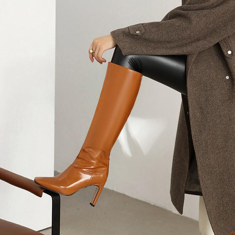 Fashion knee high dress boots with square toe