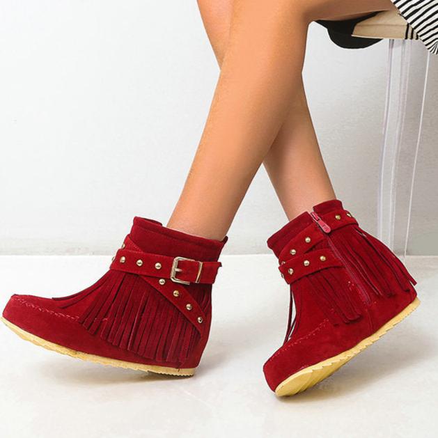 Faux suede chunky platform tassels booties