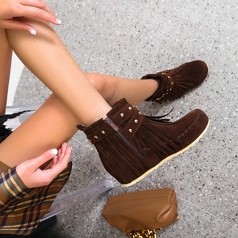 Faux suede chunky platform tassels booties