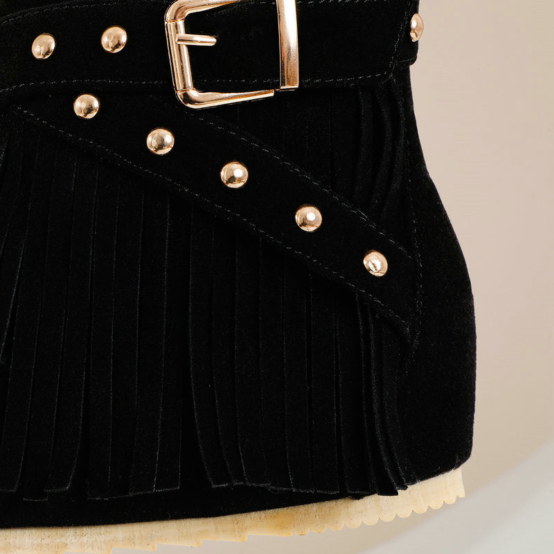 Faux suede chunky platform tassels booties