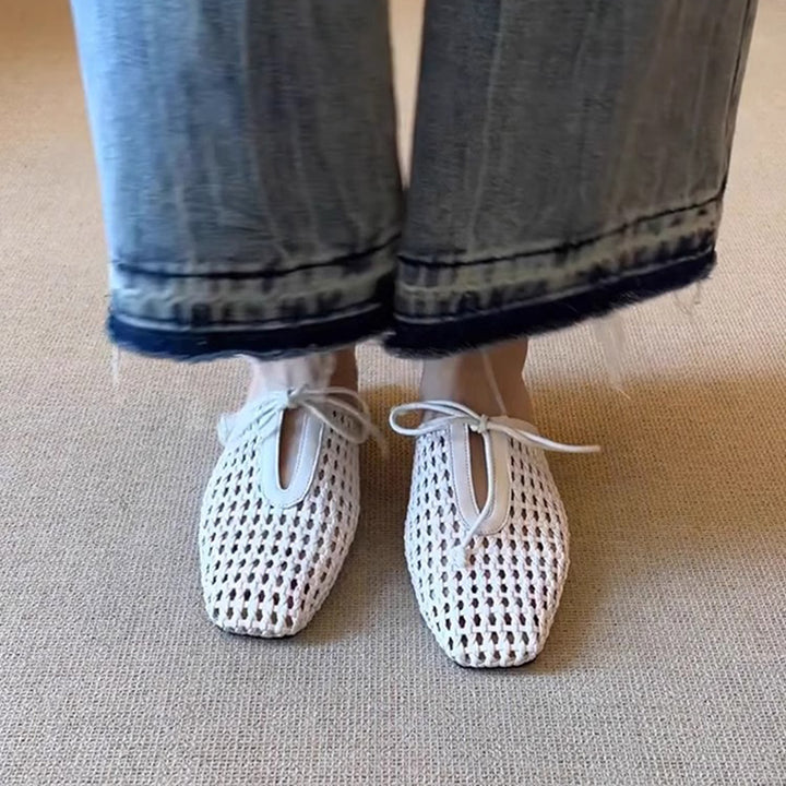 white French chic woven low heels mules