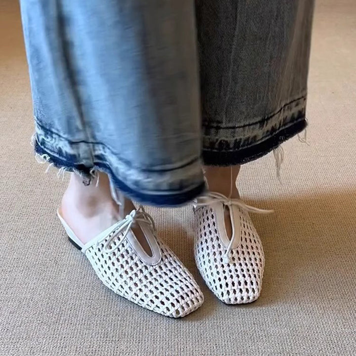 white French chic woven low heels mules
