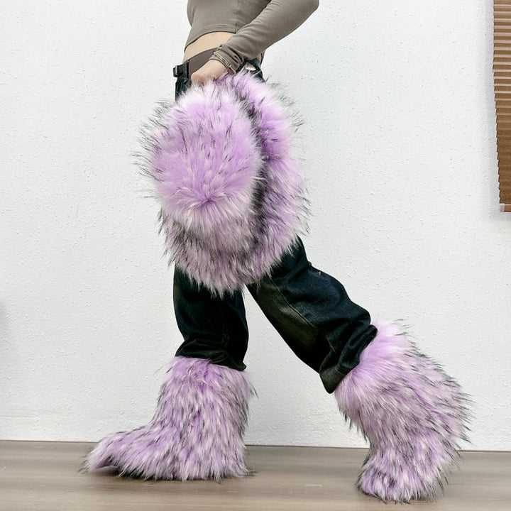 Furry warm faux fur winter mid calf snow boots