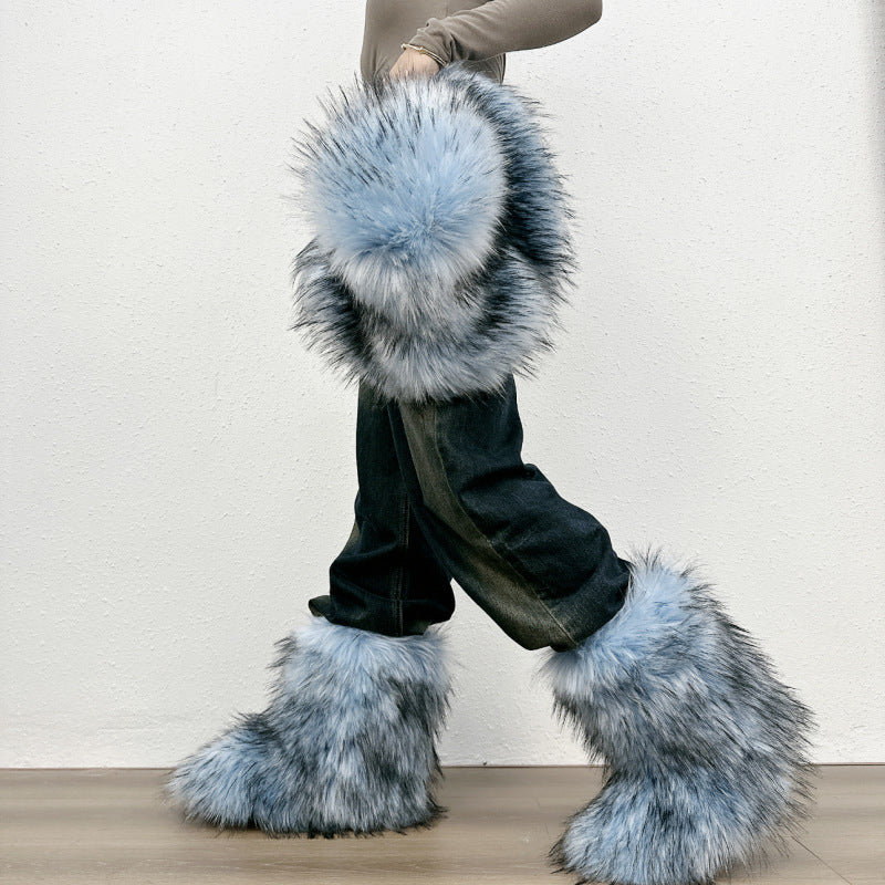 Fuzzy warm plush lined mid calf snow boots