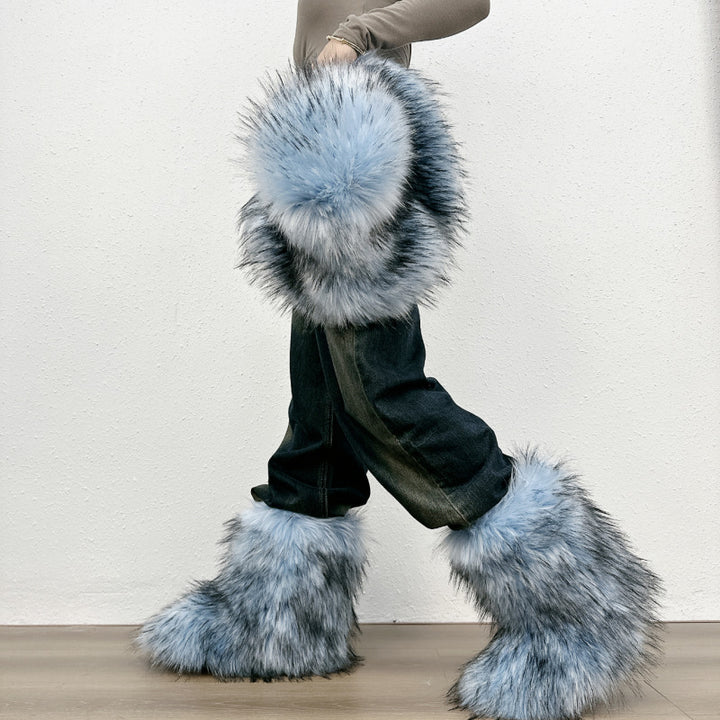 Fuzzy warm plush lined mid calf snow boots