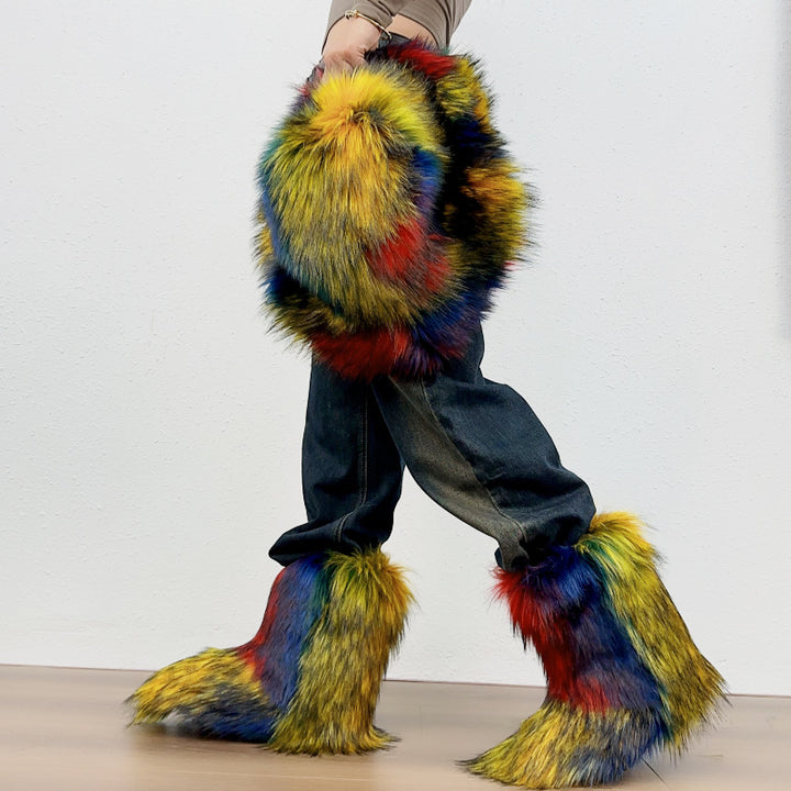 Fuzzy warm plush lined mid calf snow boots