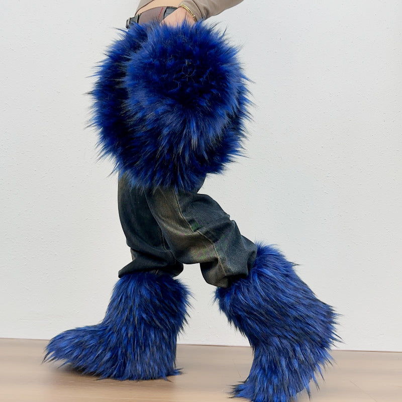 Fuzzy warm plush lined mid calf snow boots