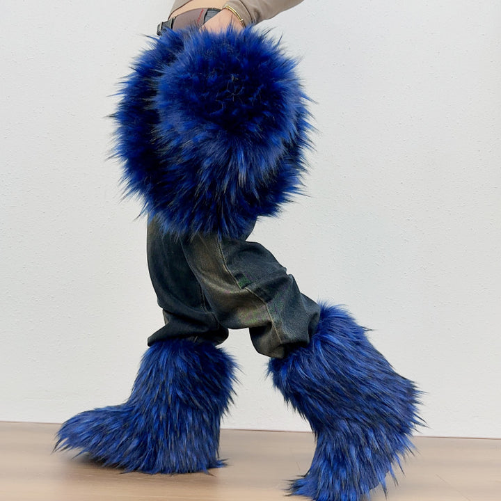 Fuzzy warm plush lined mid calf snow boots