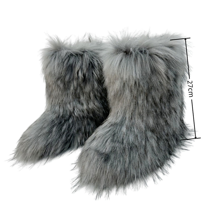 gray Fuzzy warm plush lined mid calf snow boots