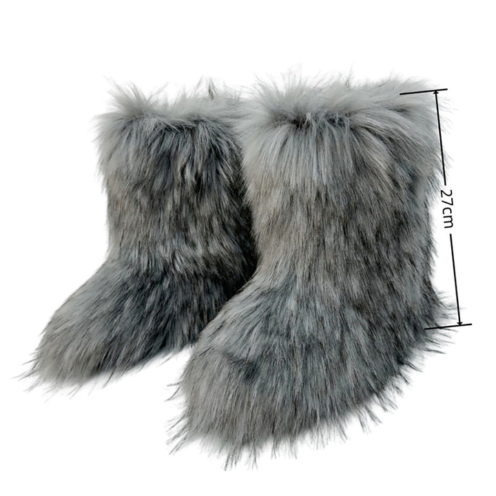 gray Fuzzy warm plush lined mid calf snow boots